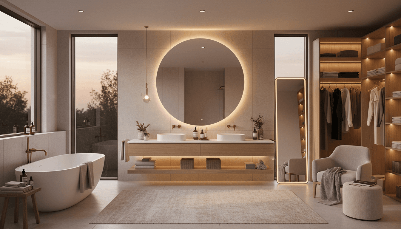 Walk-in shower with glass enclosure and pebble tile floor